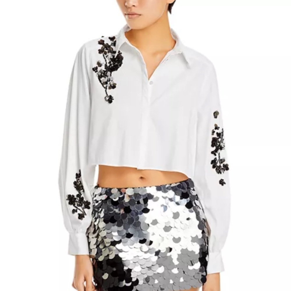 Cinq à Sept Selina Sequin Flower Crop Shirt